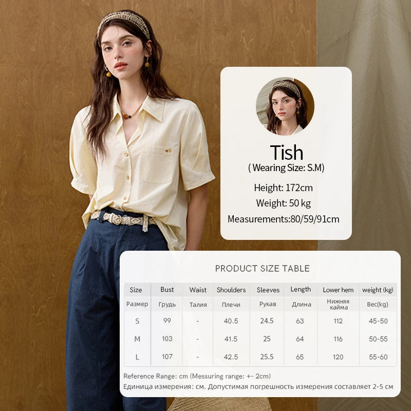 MISHOW French Turn-Down Collar Short Sleeve Solid Blouse MXE33C0778