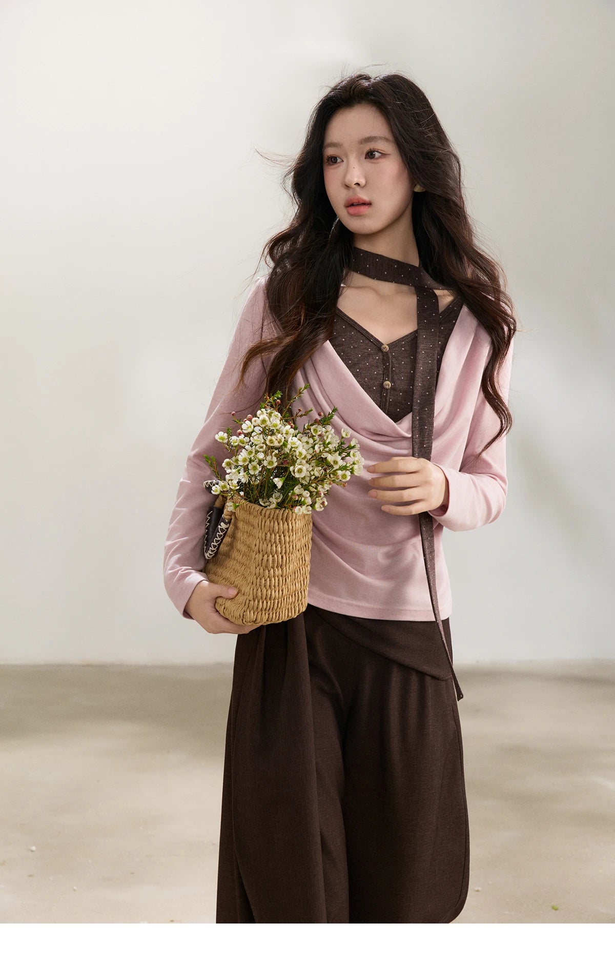 Mishow Wool Blend Fake Two Piece Draped Neck Top MXF13Z2977