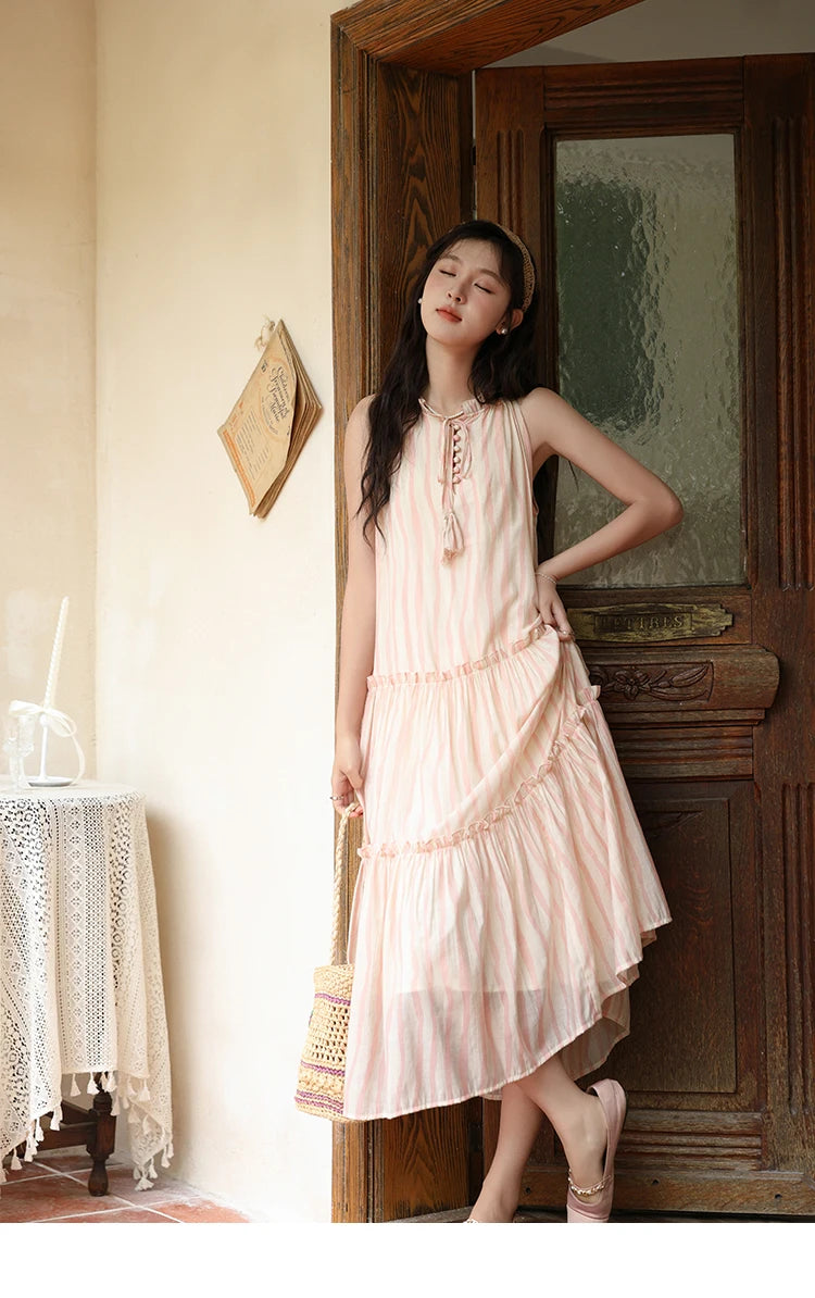 Mishow French Hanging Neck Striped Camisole Dress MXD30L1951