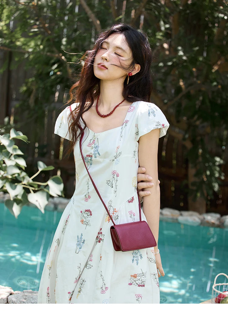 Mishow French Embroidery Square Neck Puff Sleeve Dress MXE39L2389