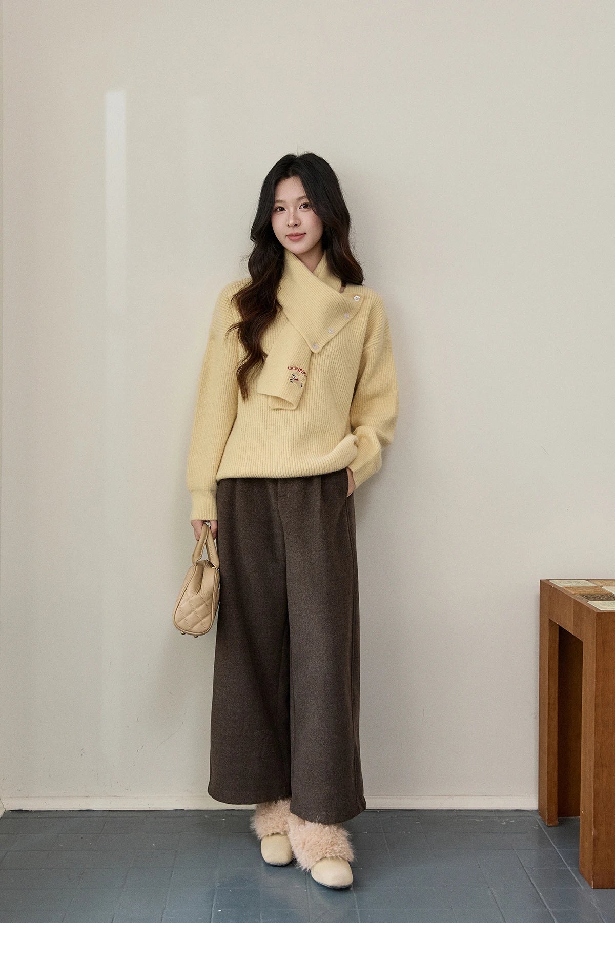 Mishow Yellow Sweater with Detachable Scarf MXE93Z2953