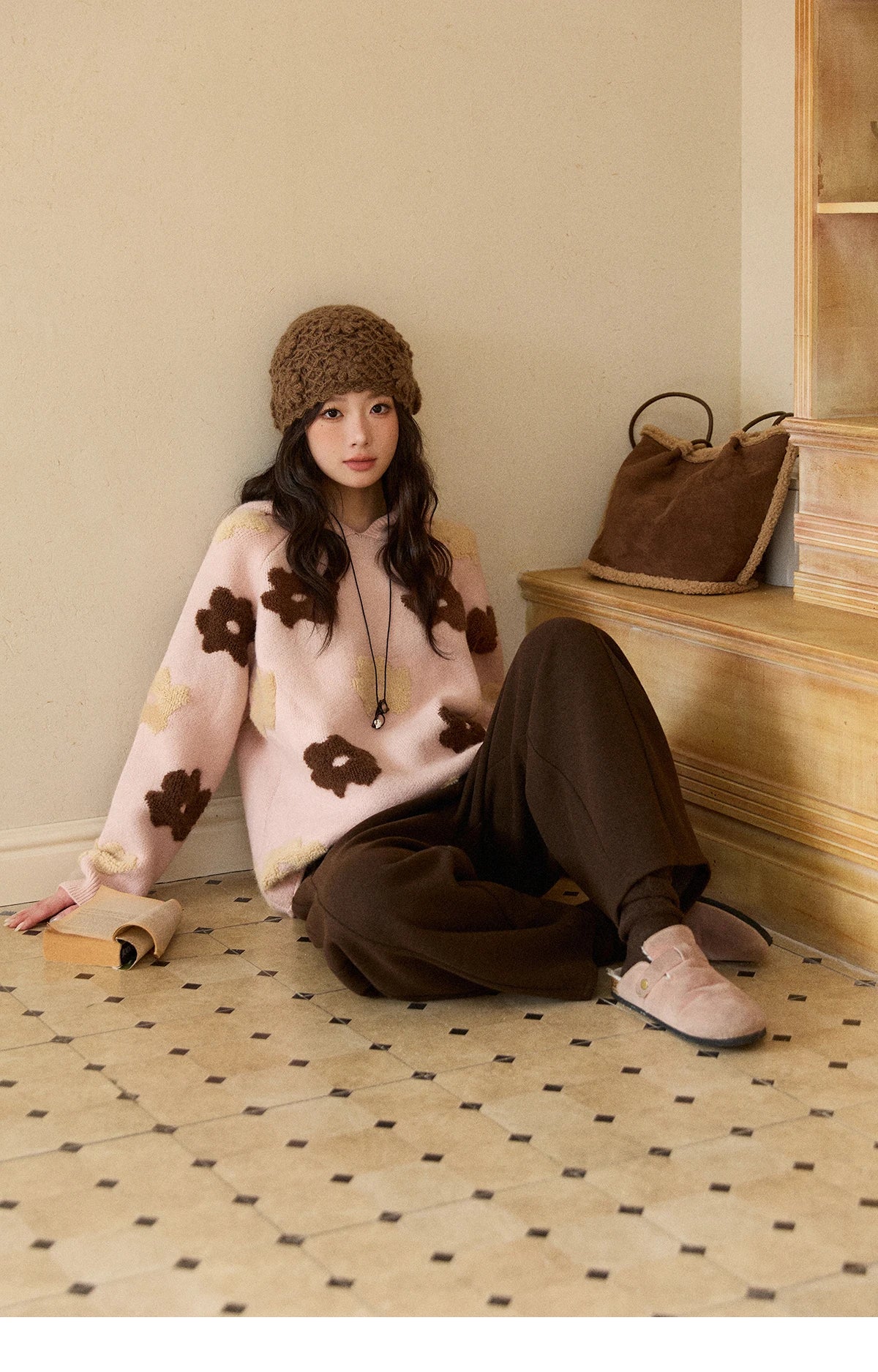 Mishow Pink Floral Hooded 3D Jacquard Pullover MXE90Z2786