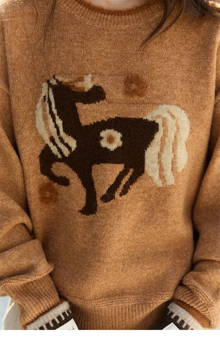 Mishow Horse Pattern Faux Mink Fur Cuff Sweater MXE94Z2863
