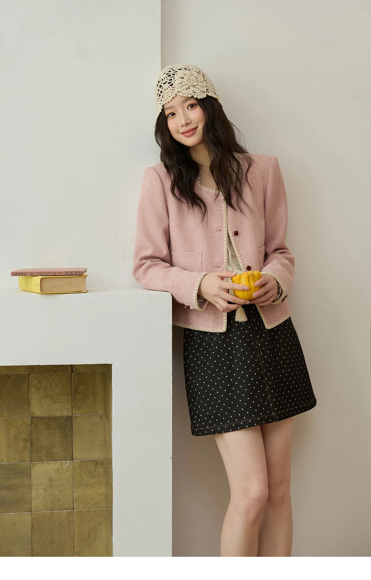 MISHOW Solid Tweed Jacket Round Neck Long Sleeved Short MXE44W0812