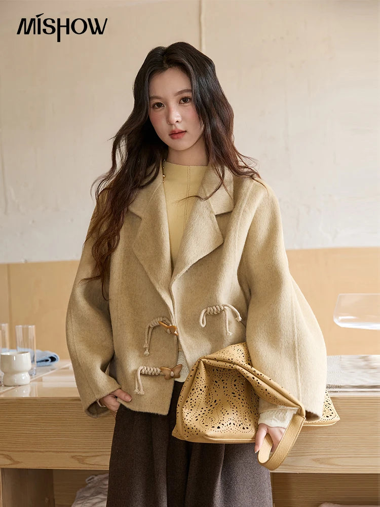 Mishow 100% Wool Retro Apricot Double-Faced Butterfly Button Coat MXE51W0887