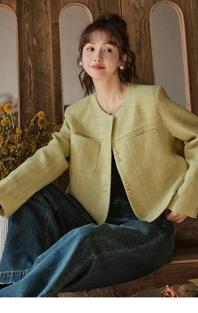 Mishow Retro Round Neck Gold Button Jacket MXC44W0072