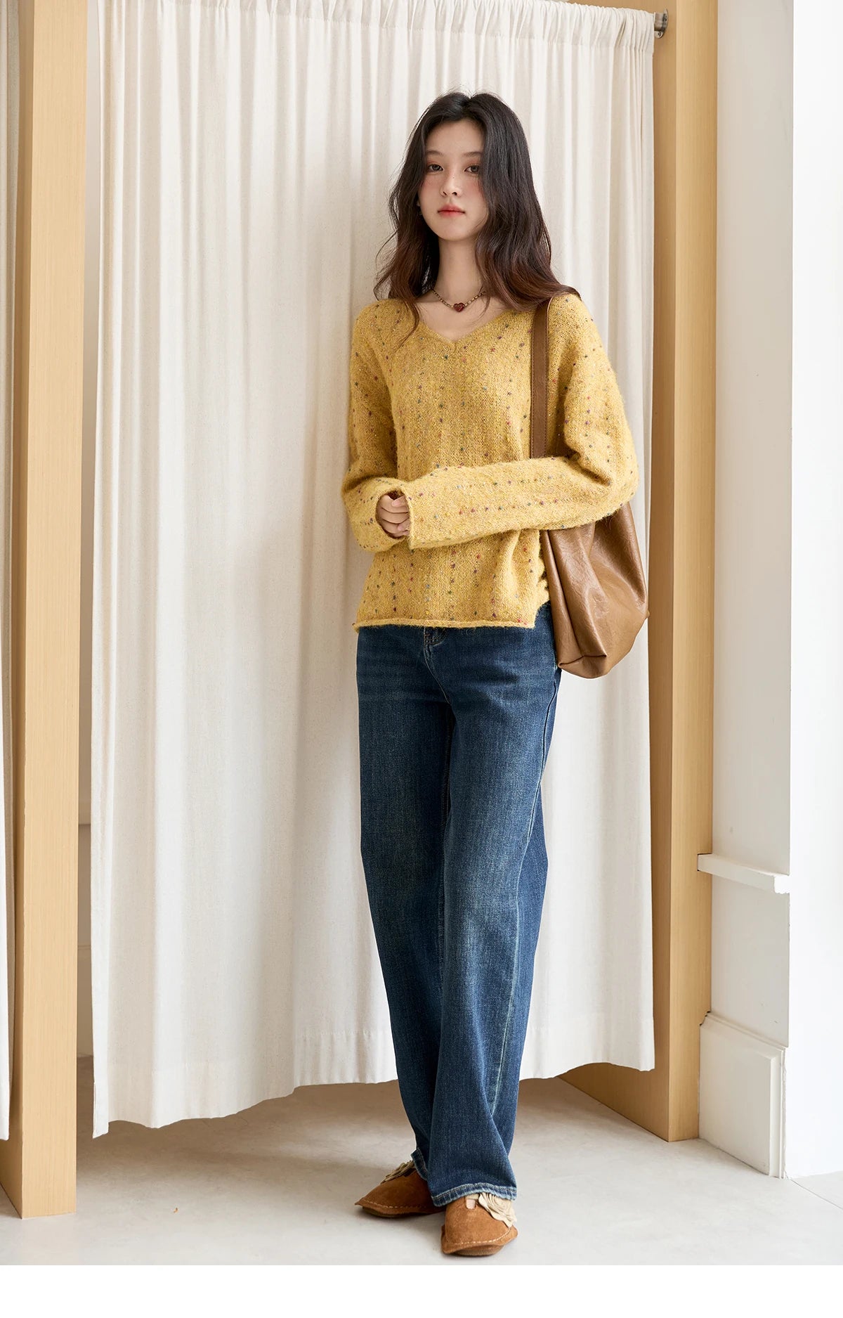 Mishow Retro Yellow Sequins V-Neck Pullover MXE47Z2572