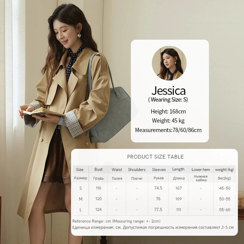 Mishow Khaki Retro Plaid Flip Sleeve Trench Coat MXE44W0814