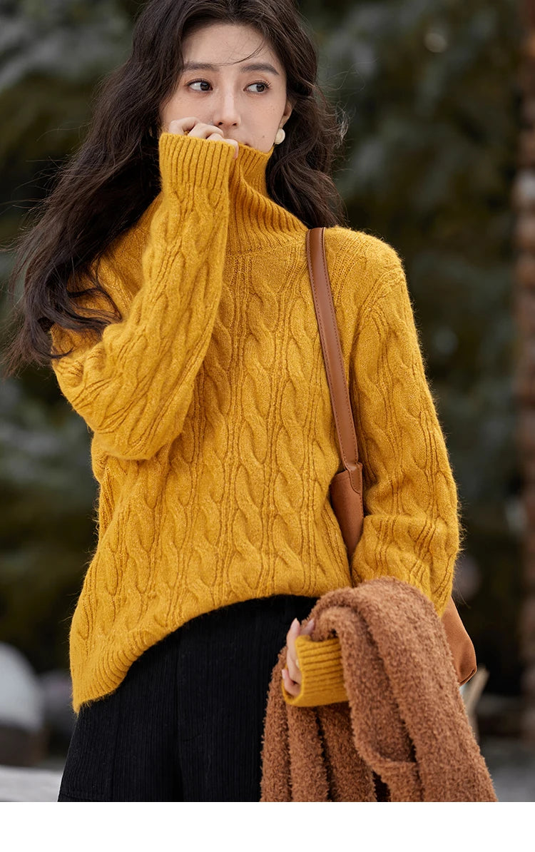 Mishow Turtleneck Texture Solid Warm Pullover MXD57Z1090