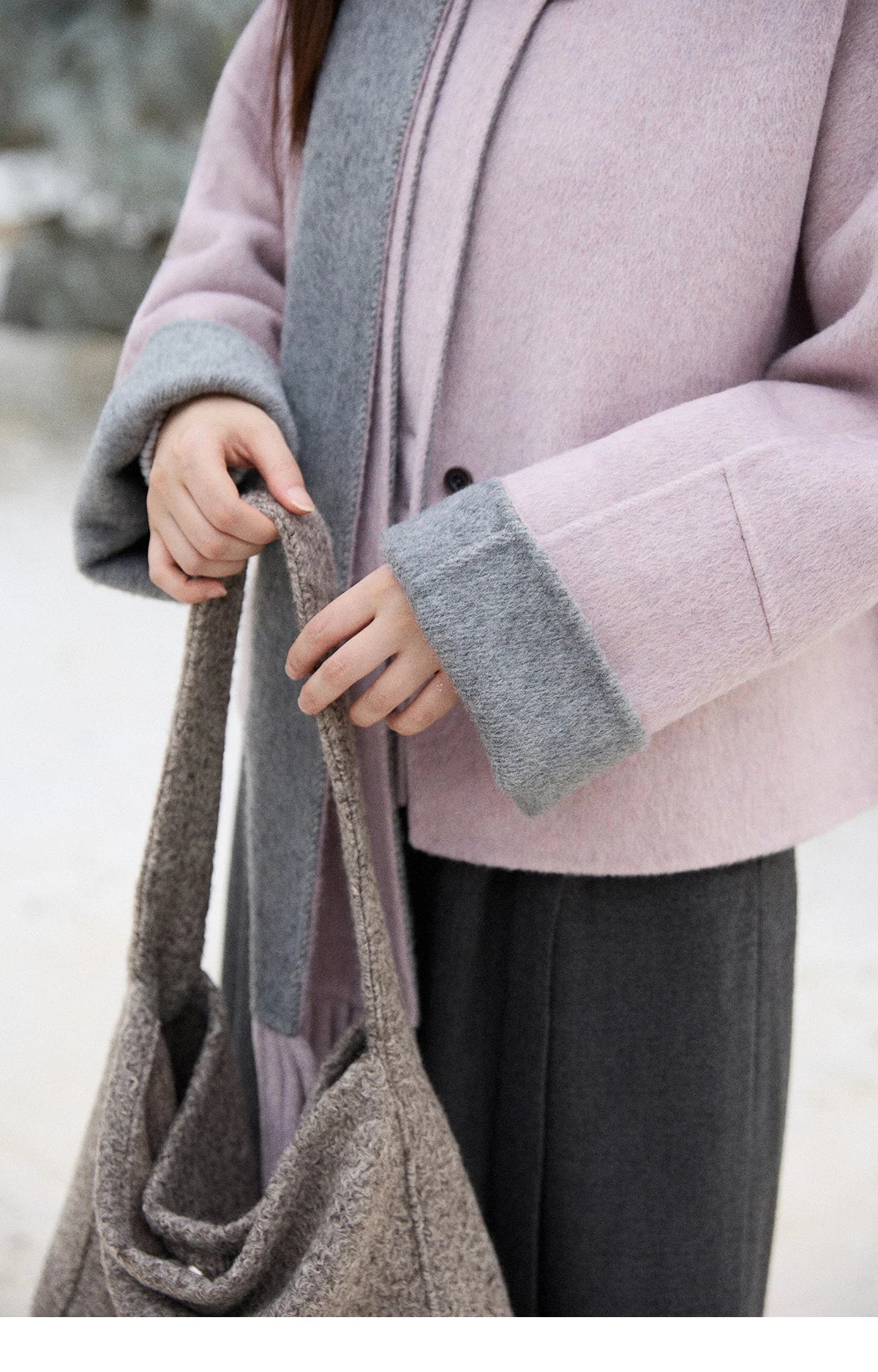 Mishow Tweed Wool Double-Faced Short Coat with Scarf MXE86W0977