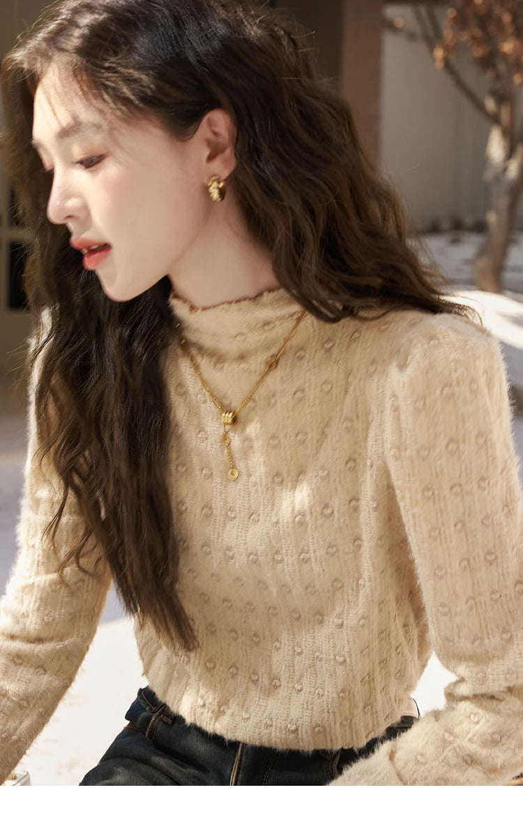 Mishow Lace Mock Neck Bottoming Shirt MXC58Z0481