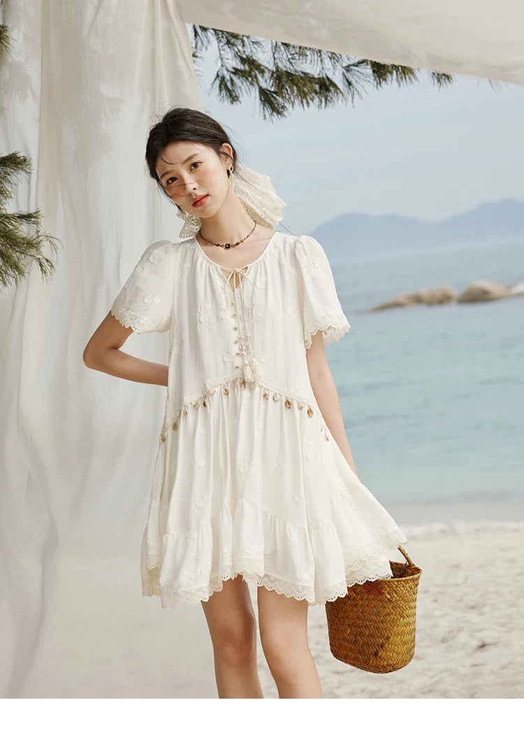 Mishow Bohemian V-Neck Shell Lace Midi Dress MXE33L2195