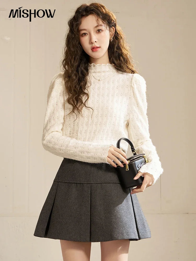Mishow Lace Mock Neck Bottoming Shirt MXC58Z0481