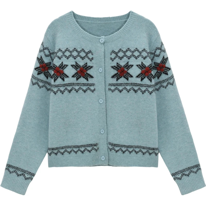 Mishow Blue Geometric Fair Isle Cardigan MXE86Z2734
