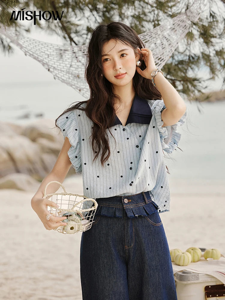MISHOW Polka Dot Blouse Butterfly Sleeve MXE31C0776