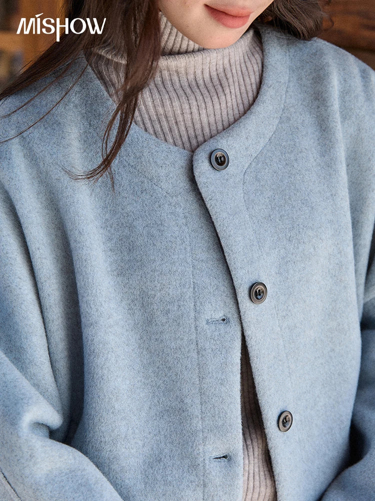 Mishow Blue Wool Coat with Shawl MXE87W0943