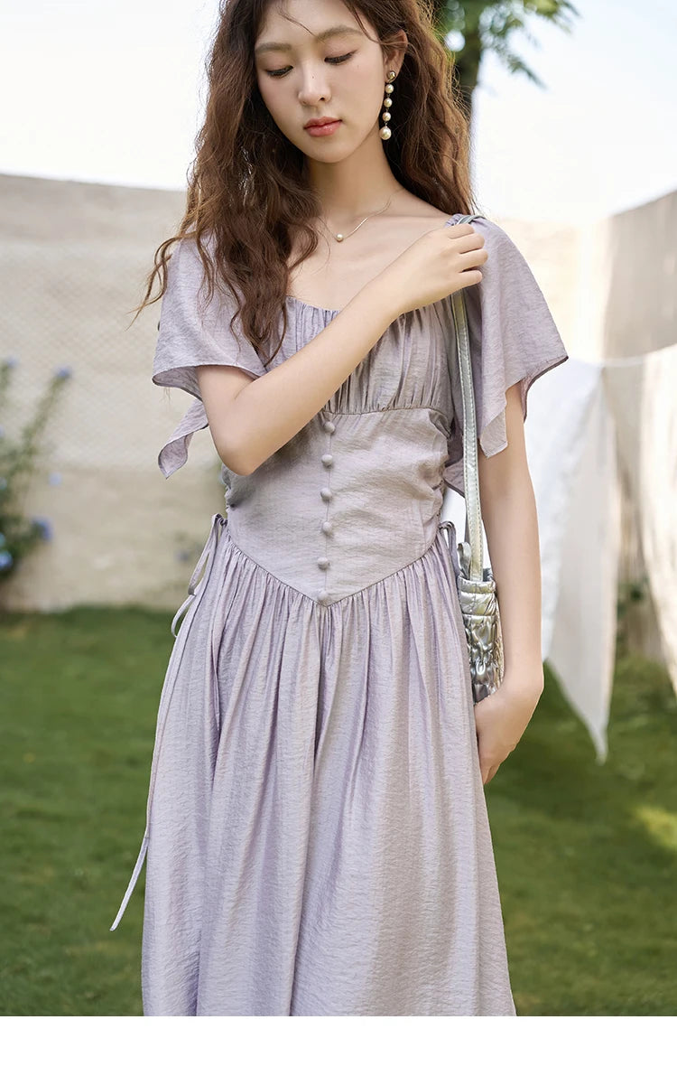 Mishow French Square Collar Butterfly Sleeve Dress MXC38L1407