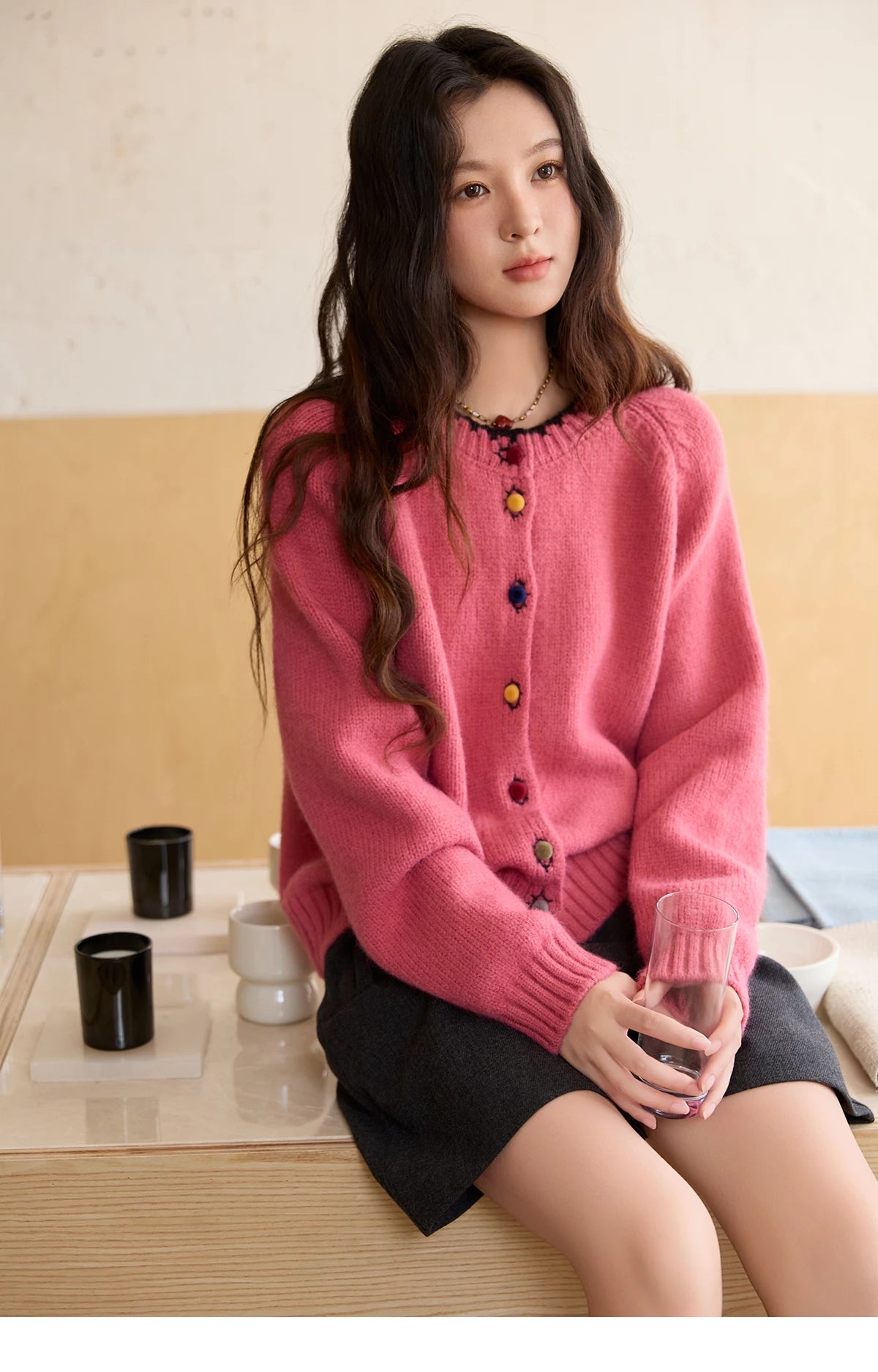 Mishow Color Button Minimalist Crew Neck Cardigan MXE88Z2688