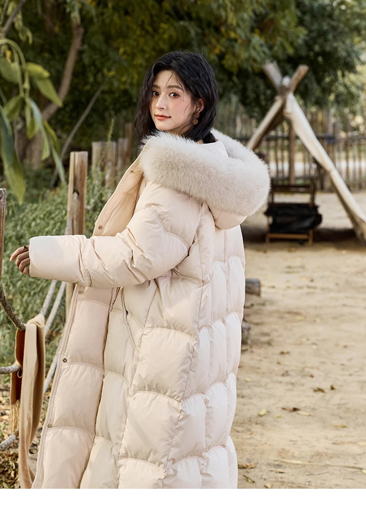 Mishow Fox Fur Collar Mid-Length Down Coat MXD54Y0050