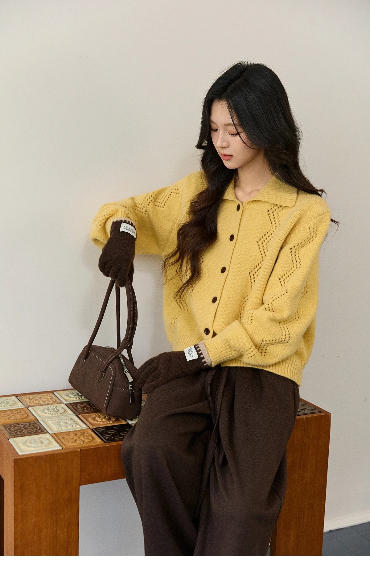 Mishow Yellow Hollow Pattern Lapel Cardigan MXE94Z2961