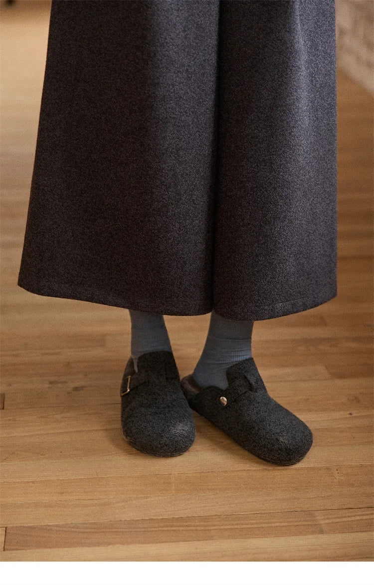 MISHOW Gray Wool Wide-Leg Pants High-Waisted Cropped MXE90K1128