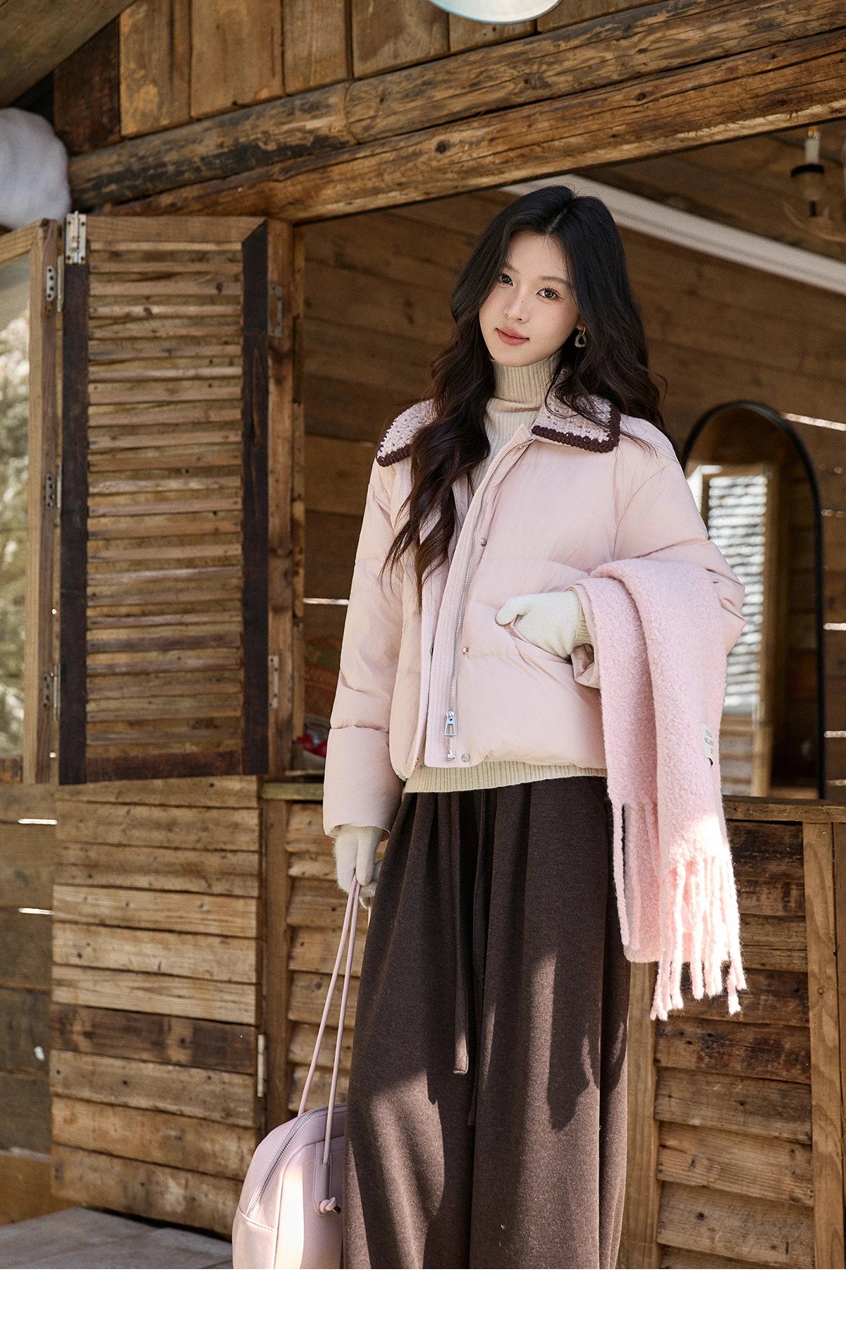 Mishow Knitted Lapel Collar Short Down Jacket MXE94Y0094