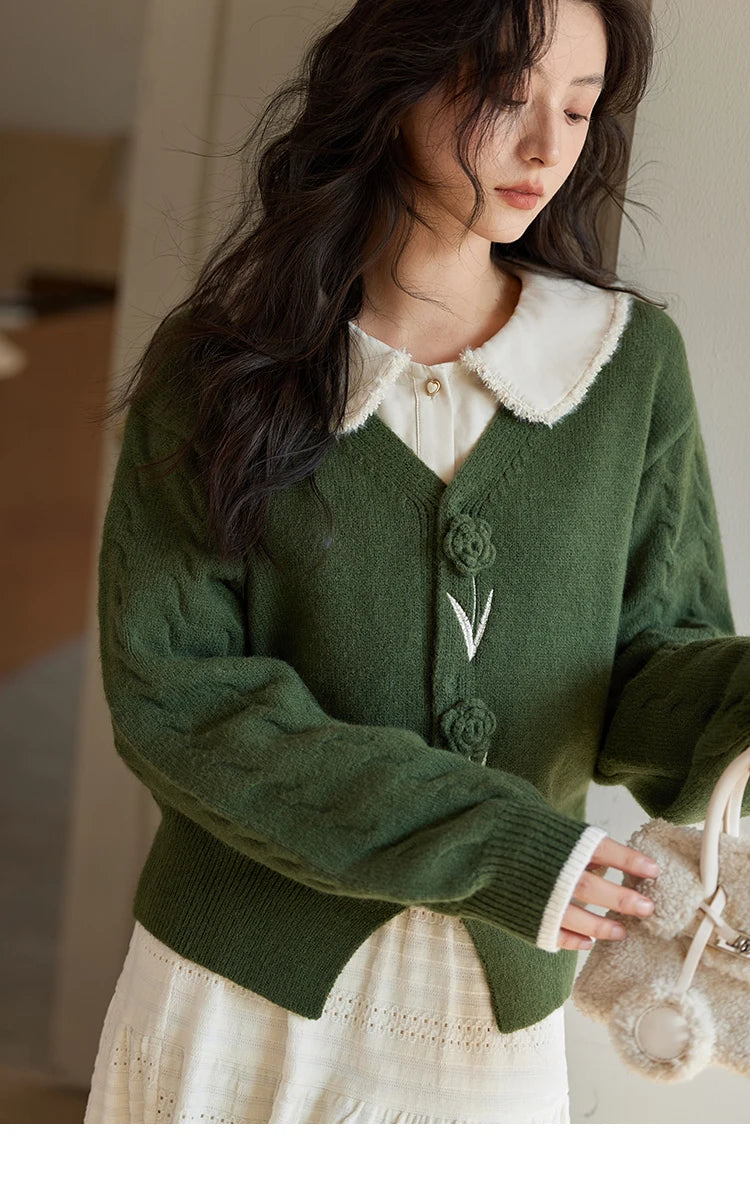Mishow Three-Dimensional Flowers V-Neck Cardigan MXD36Z0894