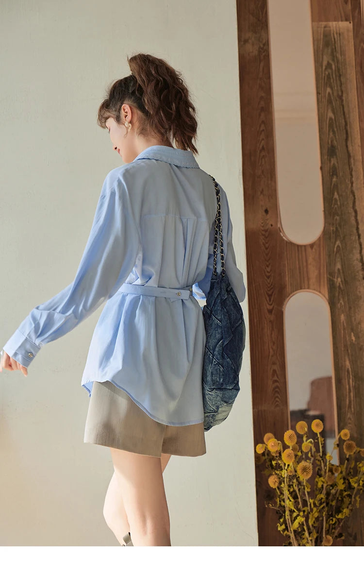 MISHOW Casual Loose Shirt Embroidery Hollowed Out Turn-Down Collar MXC41C0077