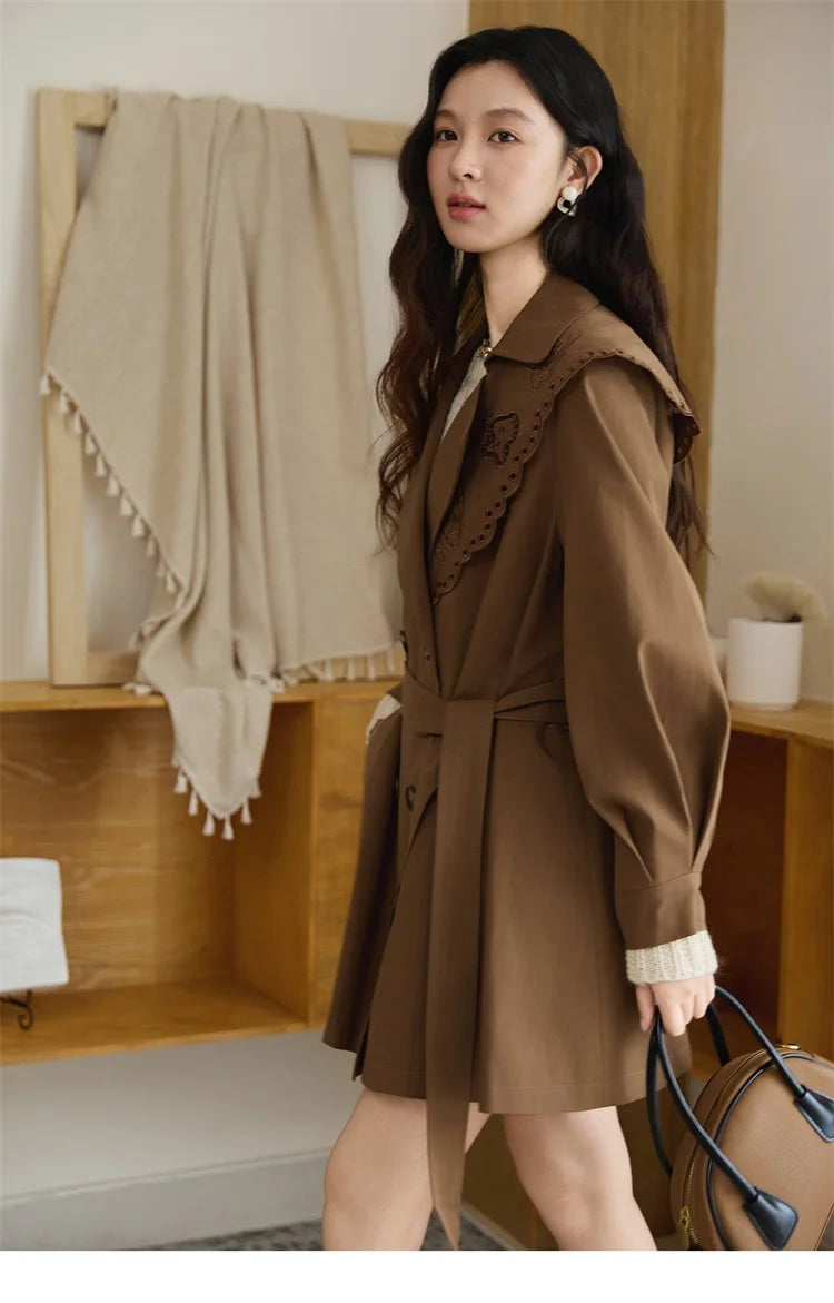 Mishow Hollow Embroidery Mid-Length Trench Coat MXE46W0862