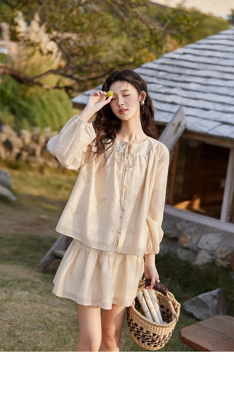 Mishow Iris Embroidery Blouse & Elastic Waist Skirt Set MXE13T0454