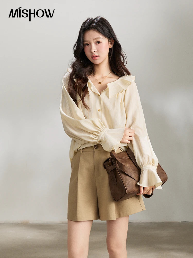 MISHOW Ruffled Collar Striped Shirt Flare Sleeve MXF13C2438