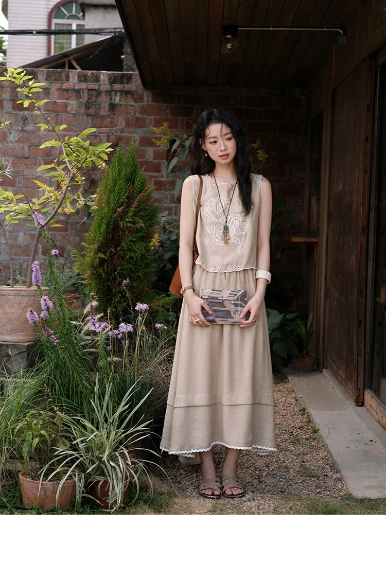 Mishow Hollow Embroidery Top & Lace Skirt Set MXE35T0594