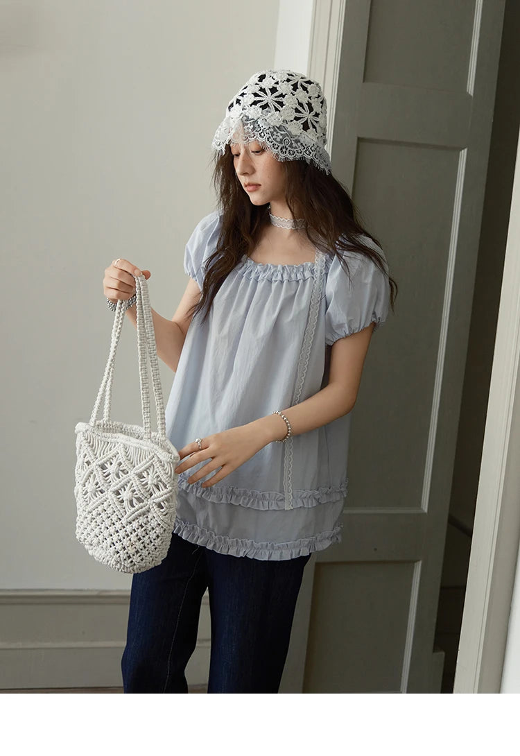 MISHOW Puff Sleeve Blouse Edible Tree Fungus Spliced MXE39X1929
