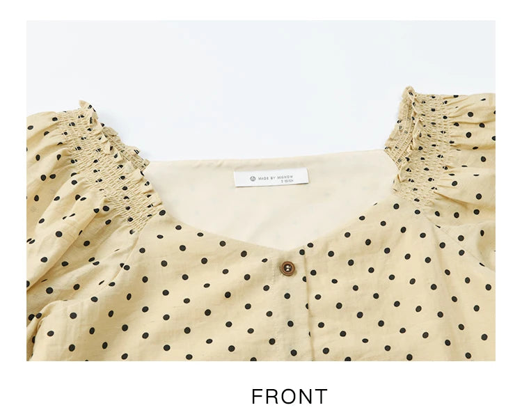 MISHOW Polka Dot Puff Sleeve Blouse V-Neck Button MXE37X1859