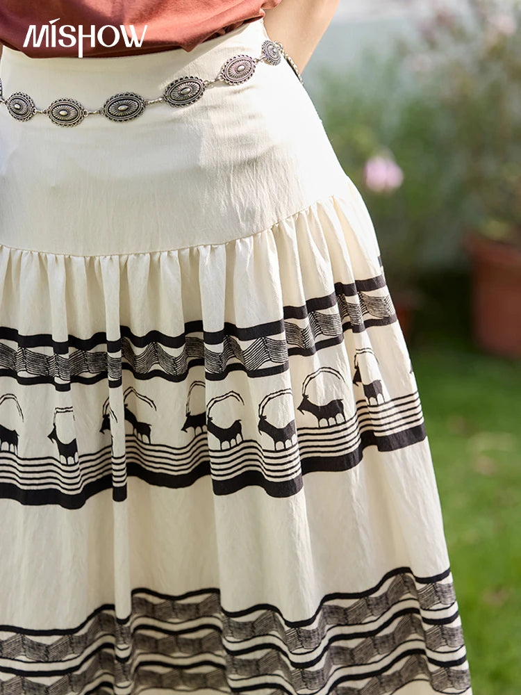 MISHOW Bohemian Print Half Skirt High Waist A-Line Large Swing MXE36B0755