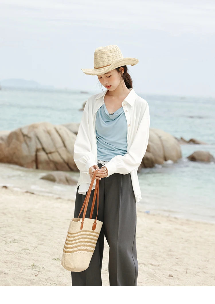 MISHOW Gray High Waist Wide Leg Pants Retro Office MXE32K0921