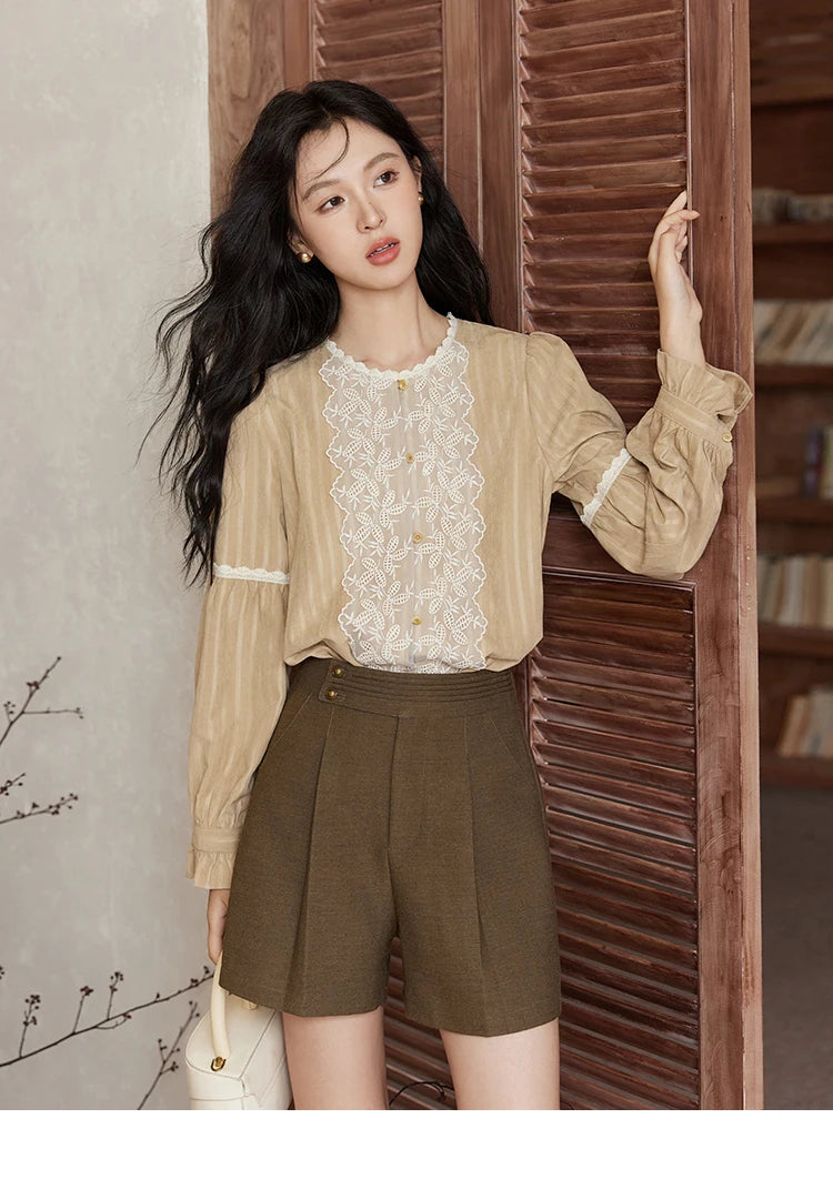 MISHOW Mesh Embroidery Blouse Lace Collar Lantern Sleeve MXD47X1664