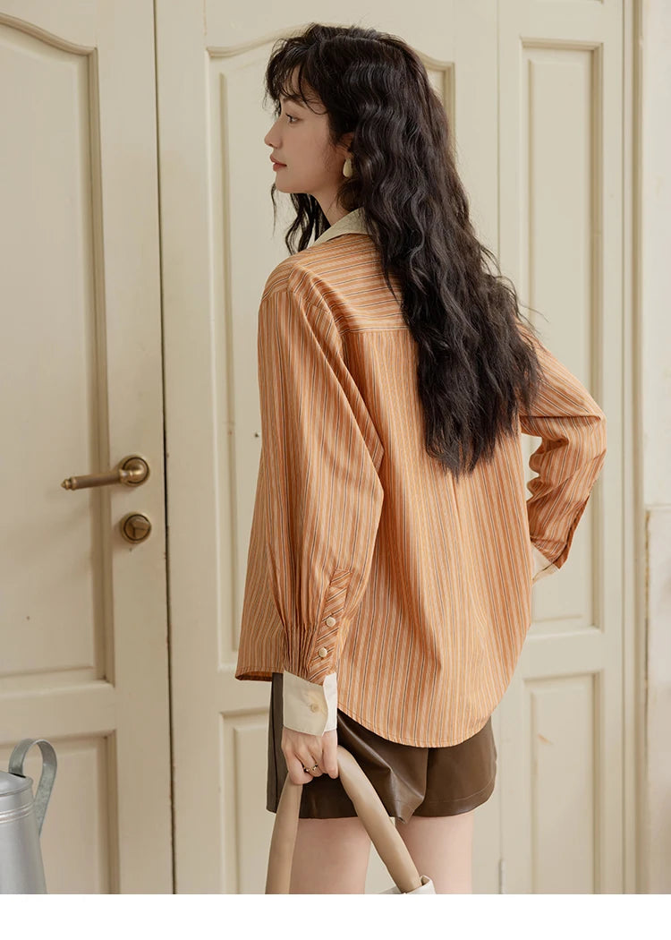 MISHOW Loose Striped Shirt Contrasting Lapel Patchwork MXD41C0286