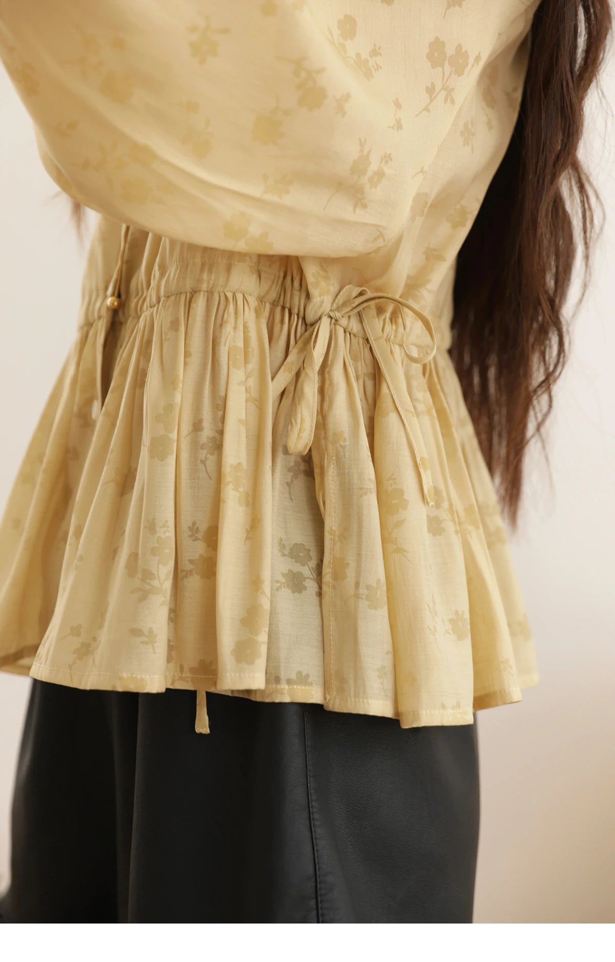 MISHOW Yellow Print Shirt Lantern Sleeve Drawstring Waist MXE45X2499