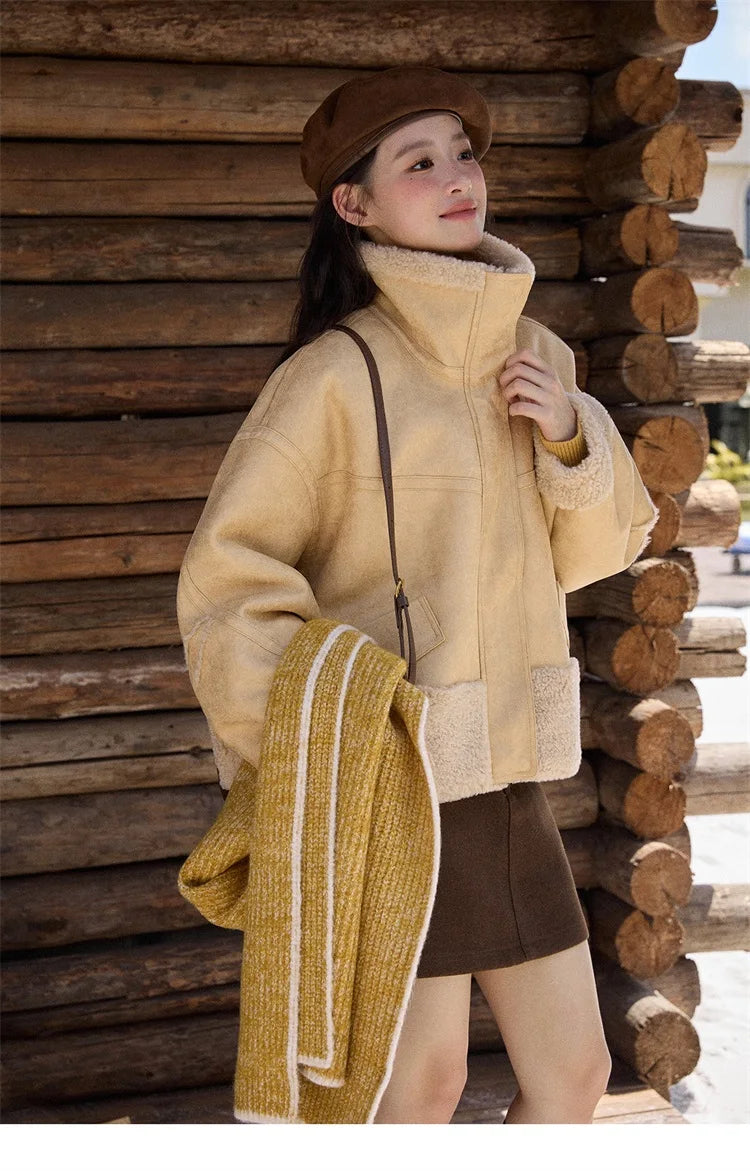 MISHOW Yellow Stand Collar Jacket Zipper Loose Windproof MXE90W0996