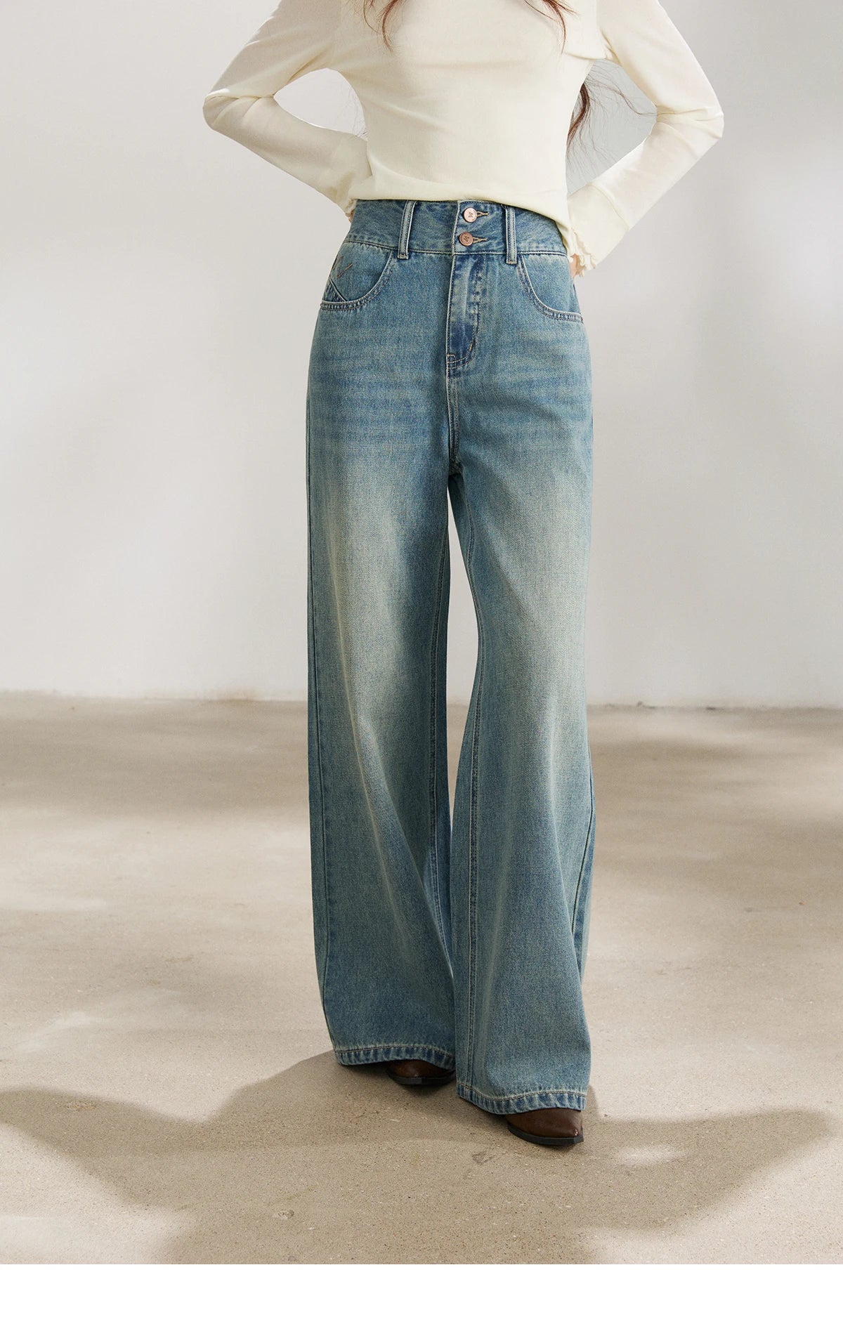Mishow Vintage Blue Two-Button Wide Leg Jeans MXF108K1005