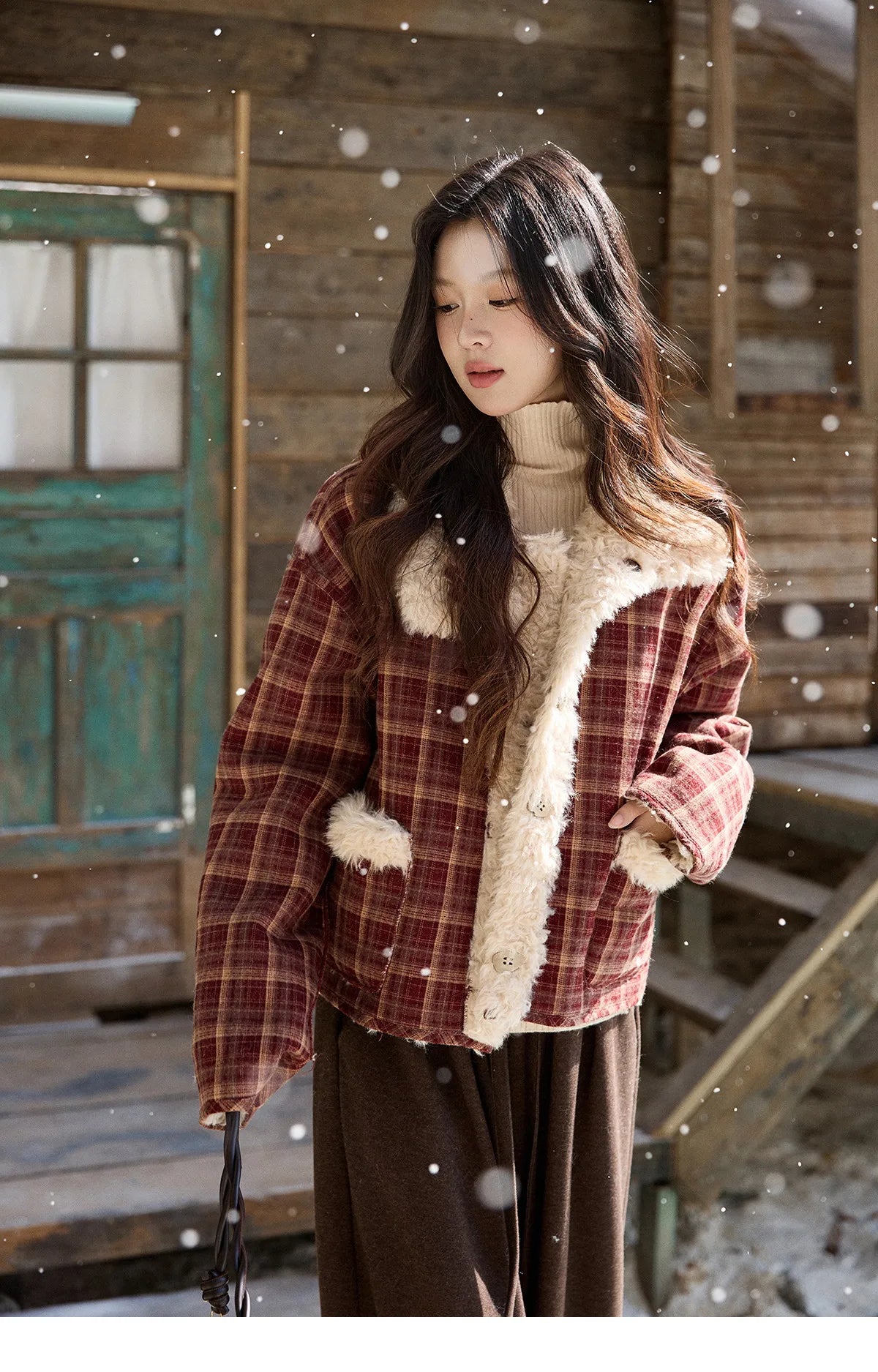 Mishow Reversible Red Plaid Lamb Wool Coat MXE93W1009