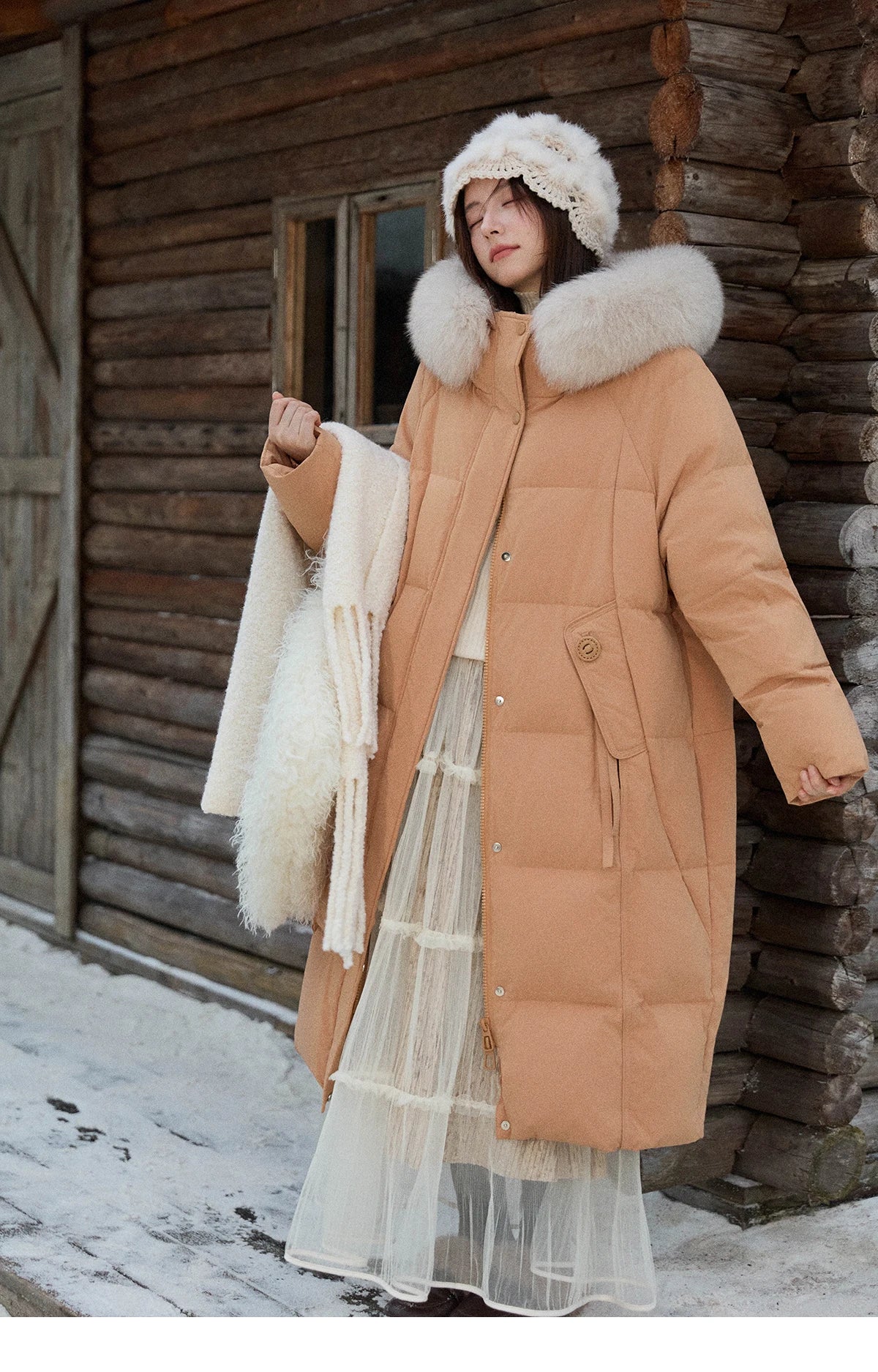 Mishow Hooded 90% White Duck Down Long Coat MXE51Y0079