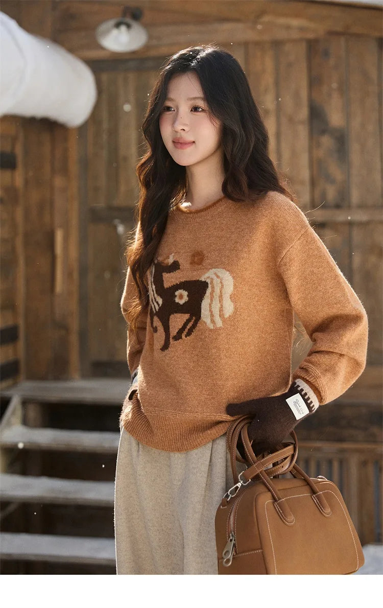 Mishow Horse Pattern Faux Mink Fur Cuff Sweater MXE94Z2863