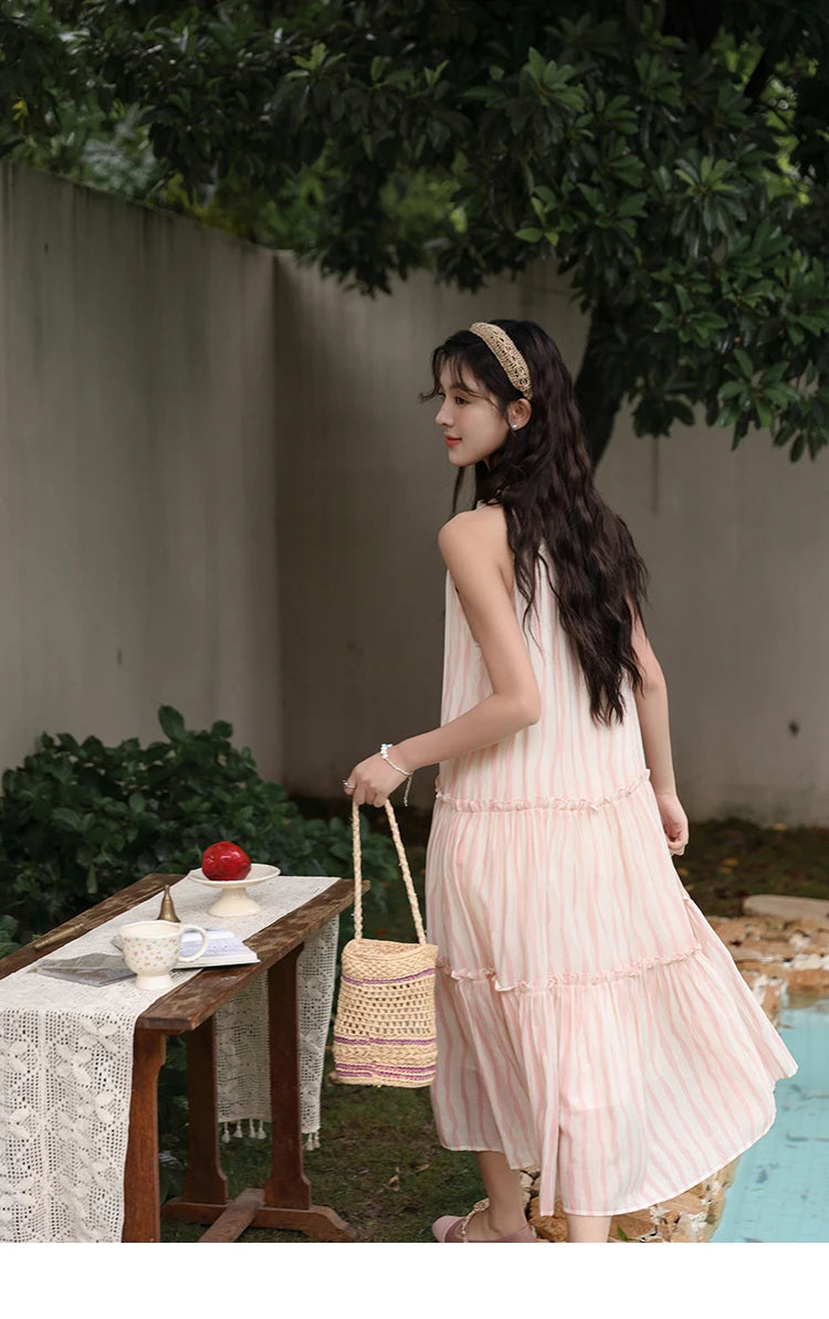 Mishow French Hanging Neck Striped Camisole Dress MXD30L1951