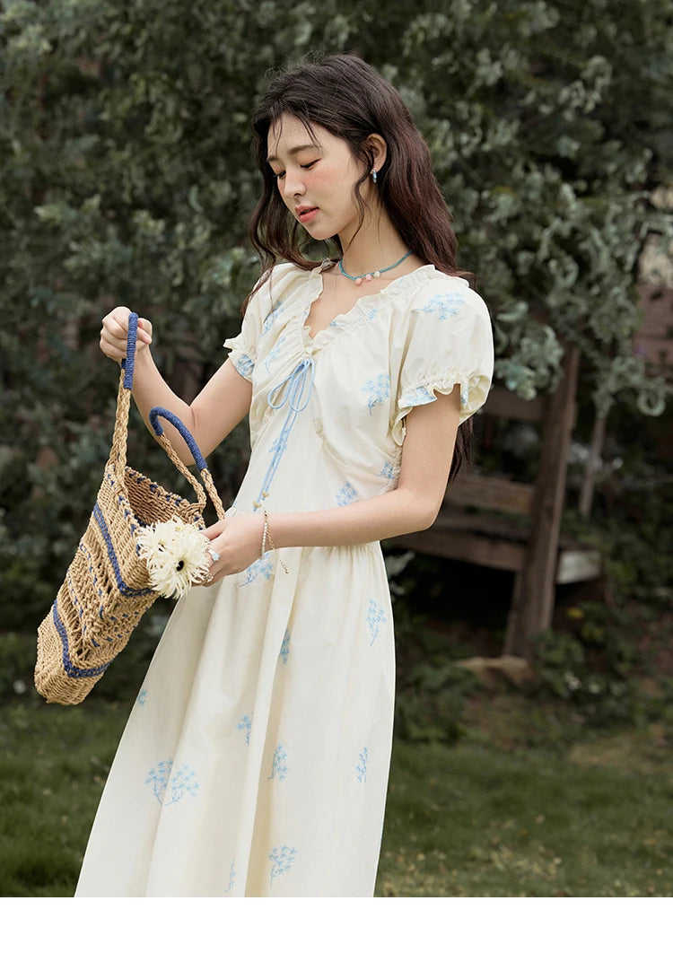 Mishow French Print Puff Sleeve Cotton Dress MXE32L2210
