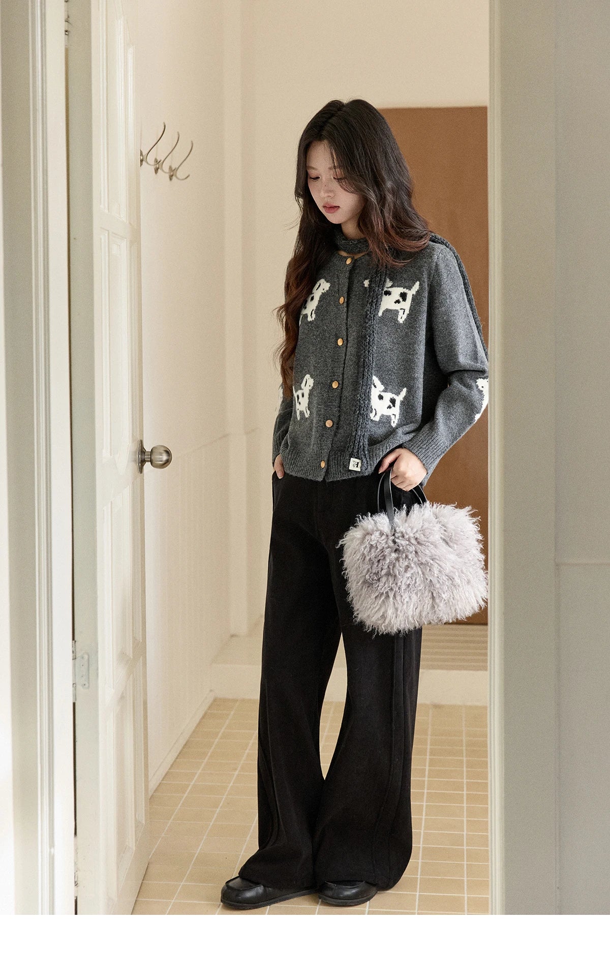 Mishow Puppy Jacquard Crew Neck Cardigan MXE93Z2950