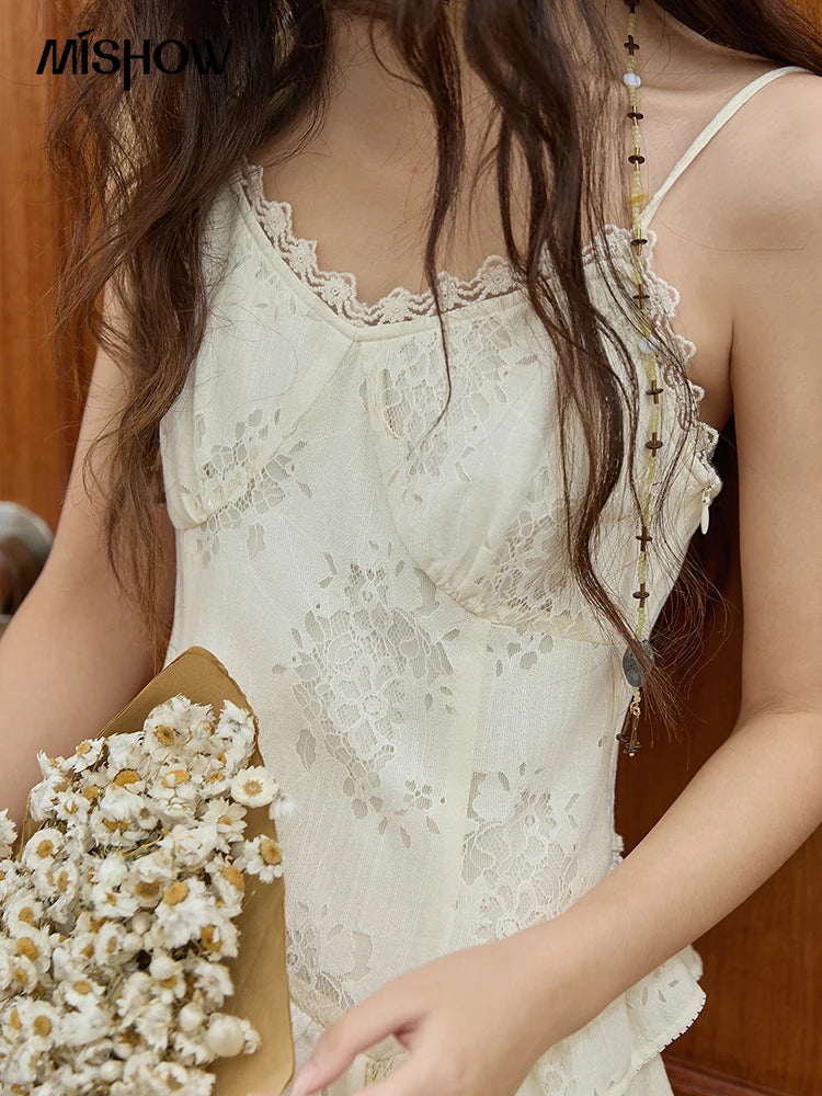 MISHOW Bohemian Apricot Lace Ruffle Tassel Dress MXE43L2449