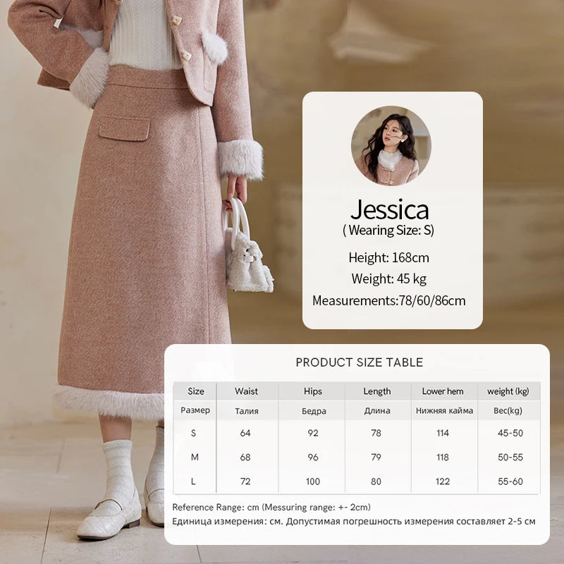 Mishow New Chinese Tweed Coat & Midi Skirt Set MXD54W0583