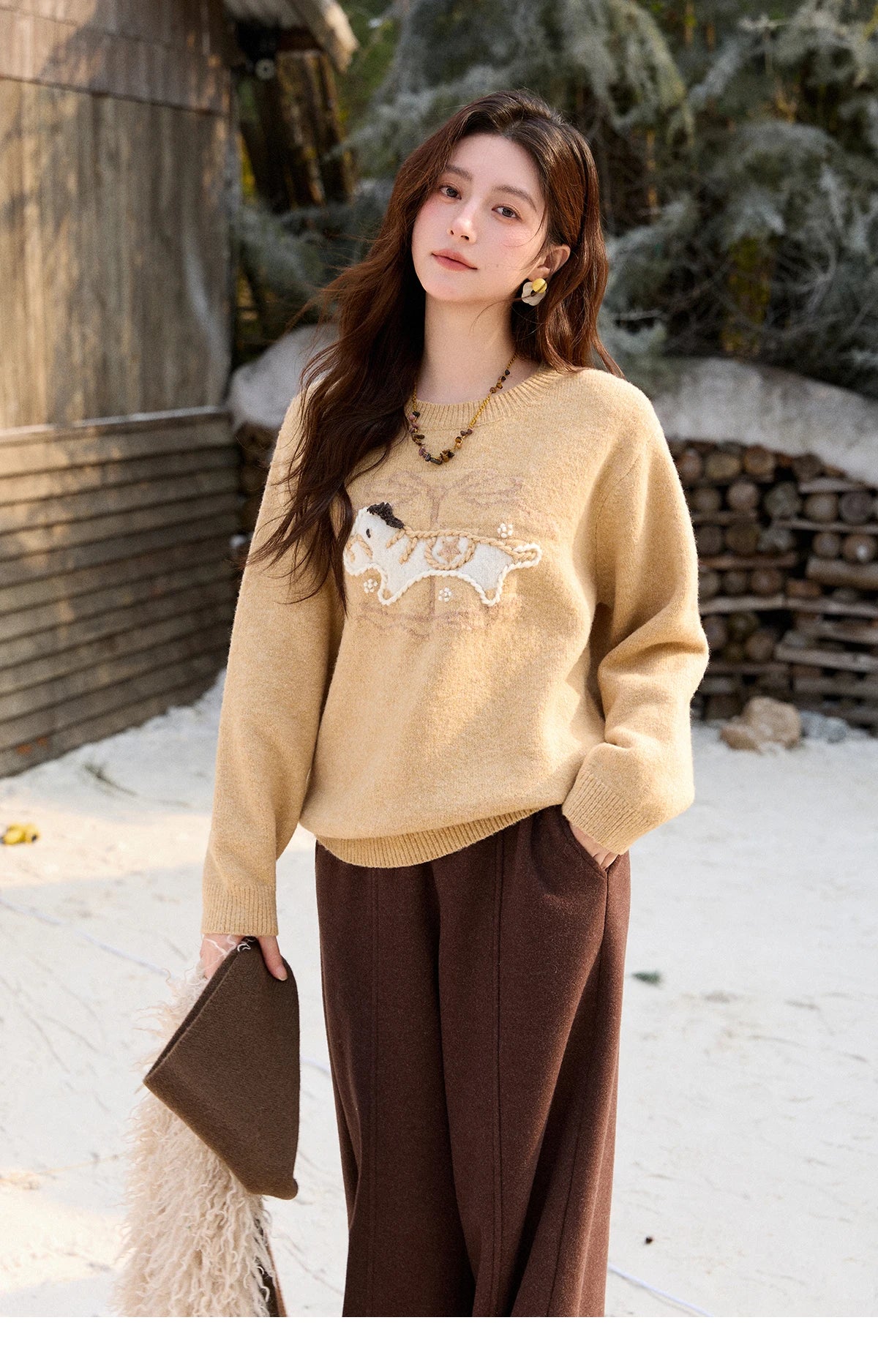 Mishow Handmade Embroidered Pony Jacquard Pullover MXE92Z2848